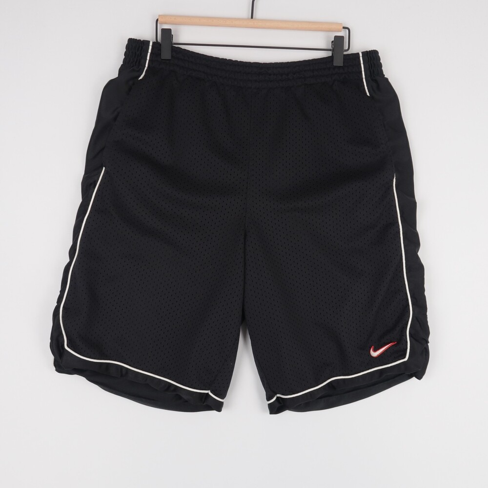 Vintage Nike Shorts Mens XL Black Striped‎ Mesh Basketball Elastic Waist Piping